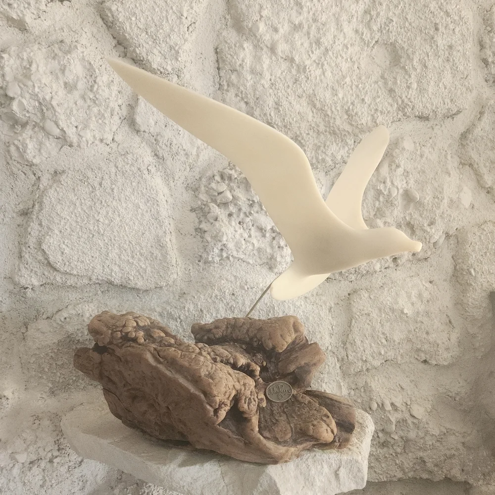 Vintage Seagull Bird Sculpture on Driftwood Base | Coastal Decor | John Perry